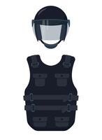 Bulletproof vest and helmet icons isolated on white background. Police or army life saving uniform equipment. vector