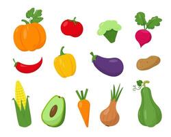 Collection of bright vegetables on white background. vector