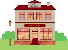 Facade of restaurant building. Detailed restaurant exterior. vector