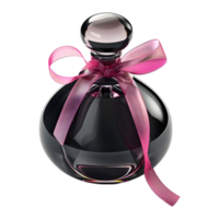 Black Perfume Bottle With Ribbon on Transparent background - png