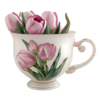 3D Rendering of a Pink Flowers in a Cup on Transparent Background - png