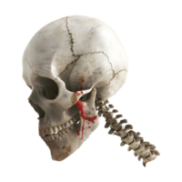 3D Rendering of a Human Skull with Neck Bone on Transparent Background - png