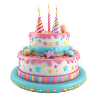 3D Rendering of a Birthday Cake With Candles on Transparent Background - png
