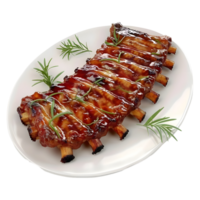 3D Rendering of a Grill Mutton Champ in a Plate on Transparent Background - png