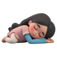 3d representación de un dibujos animados de mujer dormido en transparente antecedentes - png