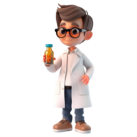 3D Rendering of a Cartoon of Doctor With Bottle In Hands on Transparent Background - png