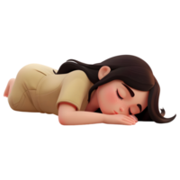 3d representación de un dibujos animados de mujer dormido en transparente antecedentes - png