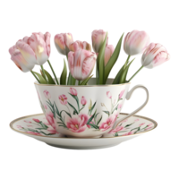 3D Rendering of a Pink Flowers in a Cup on Transparent Background - png