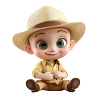 3D Rendering of a Cartoon of Little Baby Sitting on Transparent Background - png