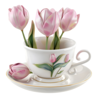 3D Rendering of a Pink Flowers in a Cup on Transparent Background - png