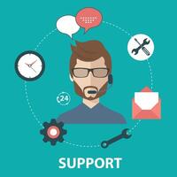 Support service concept. Flat design illustration with icons. Technical support assistant. vector