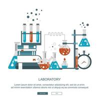 laboratorio equipo bandera. concepto para ciencia, medicina y conocimiento. plano ilustración vector