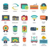 Business and marketing, programming, data management, internet connection, social network, computing, information. Flat illustration vector