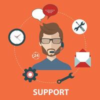 Support service concept. Flat design illustration with icons. Technical support assistant. vector