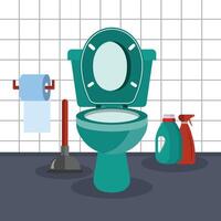 Bathroom interior with toilet bowl and toilet paper. Flat illustration. vector