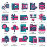 Set icons with elements for mobile concepts and web apps. Business and marketing, programming, data management, internet connection, social network, computing, information. vector