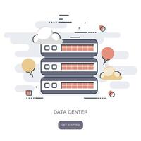 Data center cloud computer, connection hosting, server database. Flat illustration vector