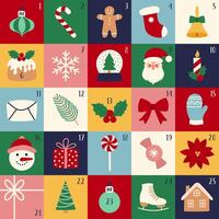 Christmas retro advent calendar with cute holiday elements. Modern xmas icon set vector