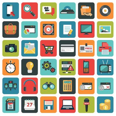 Modern flat icons collection in stylish colors of web design objects