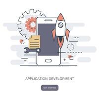 Mobile application and mobile app development concept. Flat illustration. vector