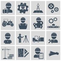 Engineering icon set. Engineer construction equipment machine operator managing and manufacturing icons. Flat illustration vector