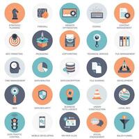 collection of colorful flat search engine optimization, business, technology and finances icons. Design elements for mobile and web applications. vector