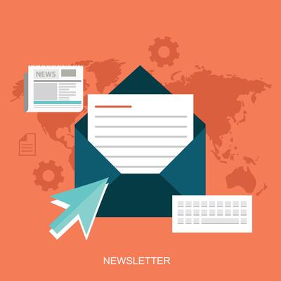Flat design concept of regularly distributed news publication via e-mail with some topics of interest to its subscribers. Flat illustration. Newsletter concept