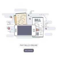 Mobile payment concept. Pay bills on line. Using a mobile phone to bank and shop on line. Flat illustration vector