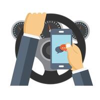 Using mobile phone while driving. Flat illustration vector