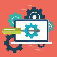 concept in flat retro style , computer settings. Technical support concept. Flat illustration vector