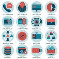 Set icons with elements for mobile concepts and web apps. Business and marketing, programming, data management, internet connection, social network, computing, information vector