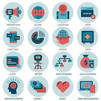 Set icons with elements for mobile concepts and web apps. Business and marketing, programming, data management, internet connection, social network, computing, information. vector