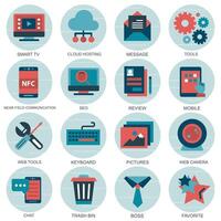 Set icons with elements for mobile concepts and web apps. Business and marketing, programming, data management, internet connection, social network, computing, information vector