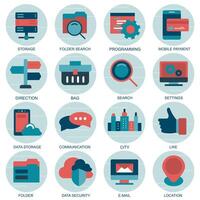 Set icons with elements for mobile concepts and web apps. Business and marketing, programming, data management, internet connection, social network, computing, information. vector