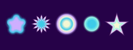 Gradient Y2k shape blur set. Flower, star, planet blurry aesthetic y2k. pastel form illustration. Aura gradient shape vector