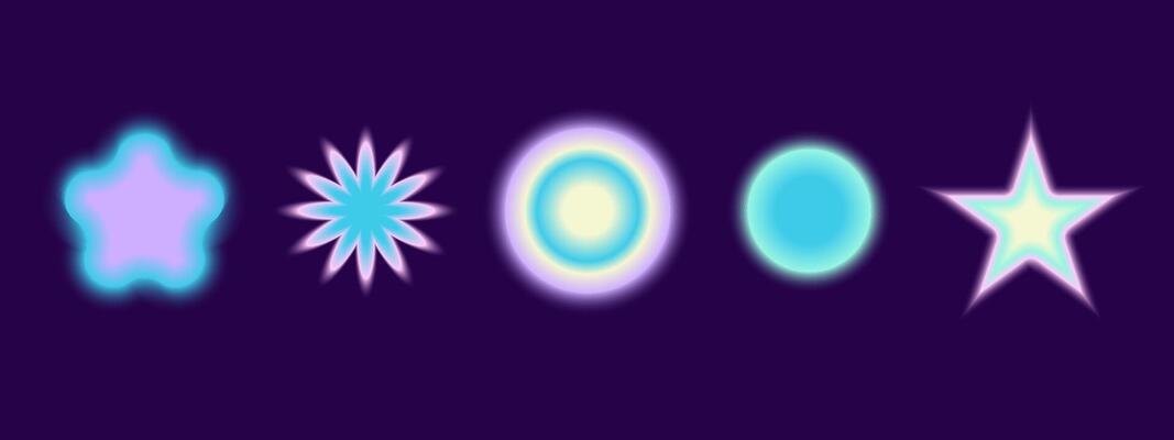 Gradient Y2k shape blur set. Flower, star, planet blurry aesthetic y2k. pastel form illustration. Aura gradient shape
