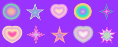 Gradient Y2K blur element set. Abstract aesthetic y2k shape blur heart, star and circle. Gradient illustration vector