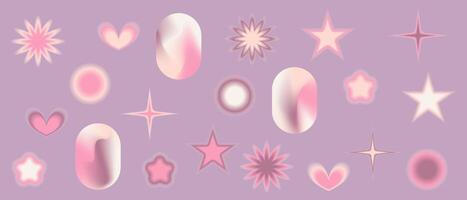 Gradient Y2k shape blur set. Flower, star, planet blurry aesthetic y2k. pastel form illustration. Aura gradient shape vector