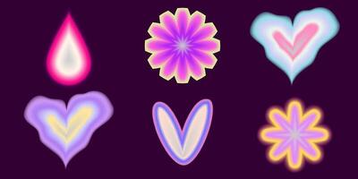 Gradient Y2K blur element set. Abstract aesthetic y2k shape blur heart, star and circle. Gradient illustration vector