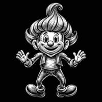 a black and white drawing of a cartoon character with a big smile on his face vector