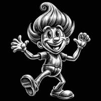 a black and white drawing of a cartoon character with a big smile on his face vector