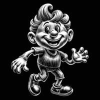 a black and white drawing of a cartoon character with a big smile on his face vector