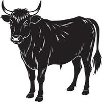 negro y blanco imagen de un vaca en un blanco antecedentes. vector