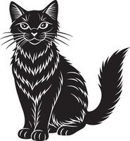 Black Cat silhouette- Black and White Illustration, vector