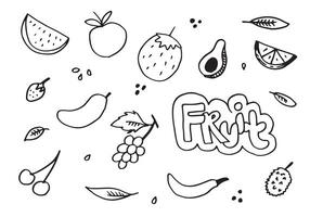 juego de frutas de fideos. dibujo a mano de frutas en diferentes estilos. vector