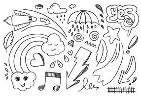 hand-drawn cute doodle set on white background. doodle design elements.doodle kids for decoration and coloring page. vector