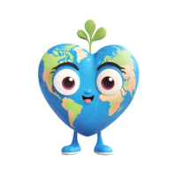 3d rendering happy cartoon heart shaped earth character png