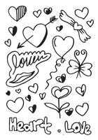 hand drawn doodles set for Valentine's Day. collection of beautiful hearts and writings Love on white background. illustration. vector