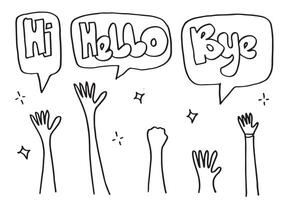 Applause hand draw on white background with hi, hello, bye text. illustration. vector