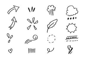 Set of cute hand drawn line scribble expression signs.emoticon effects design elements, cartoon character emotion symbols. illustration. vector